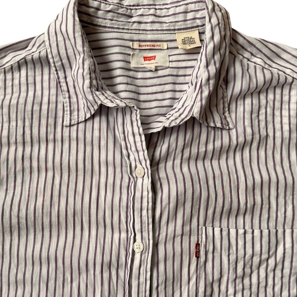 Levi's Womens Boyfriend Fit Purple Striped Long Sleeve ButtonUp Shirt 100 Cotton - Picture 3 of 7